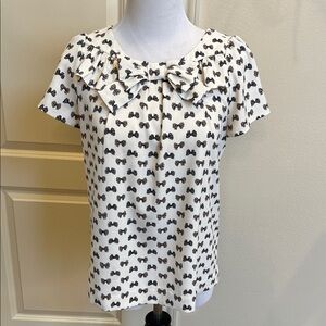 J. Crew White Top with Black Bow Pattern